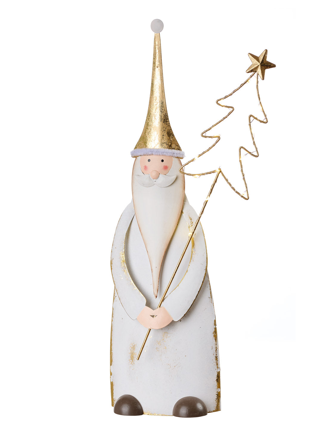 Pai Natal Branco e Dourado com LED Grande